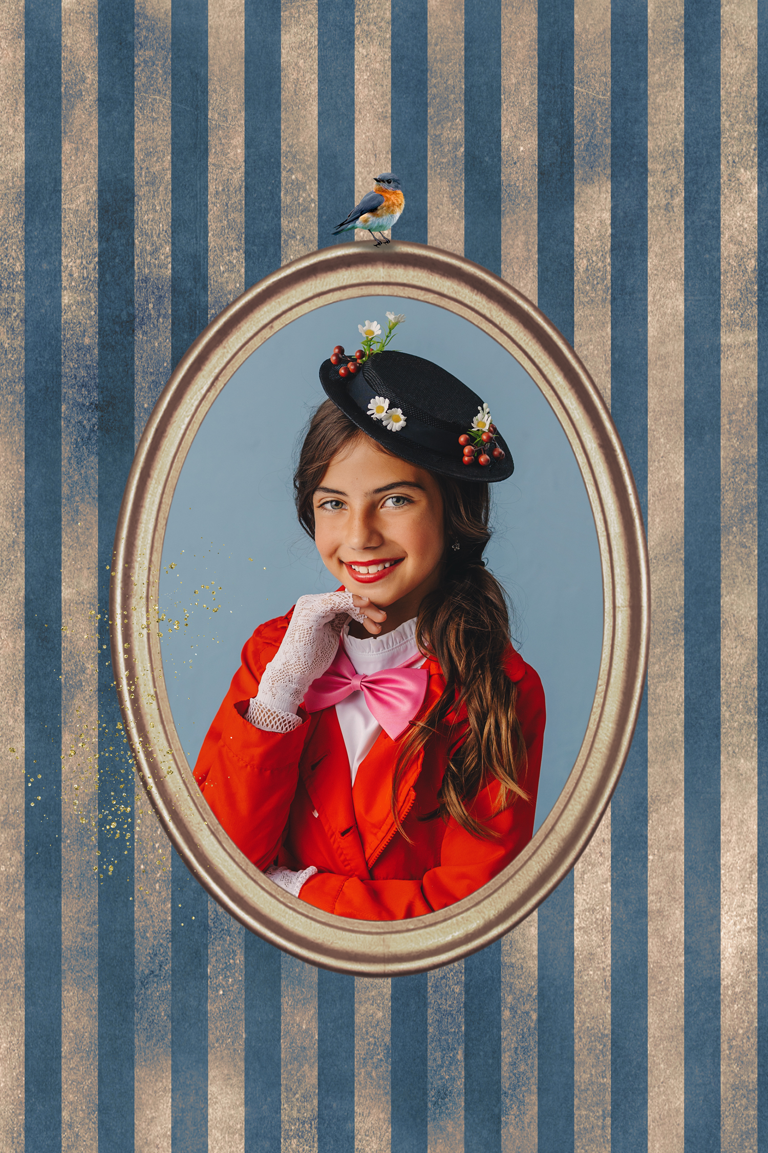 Mary Poppins con fondo de rayas